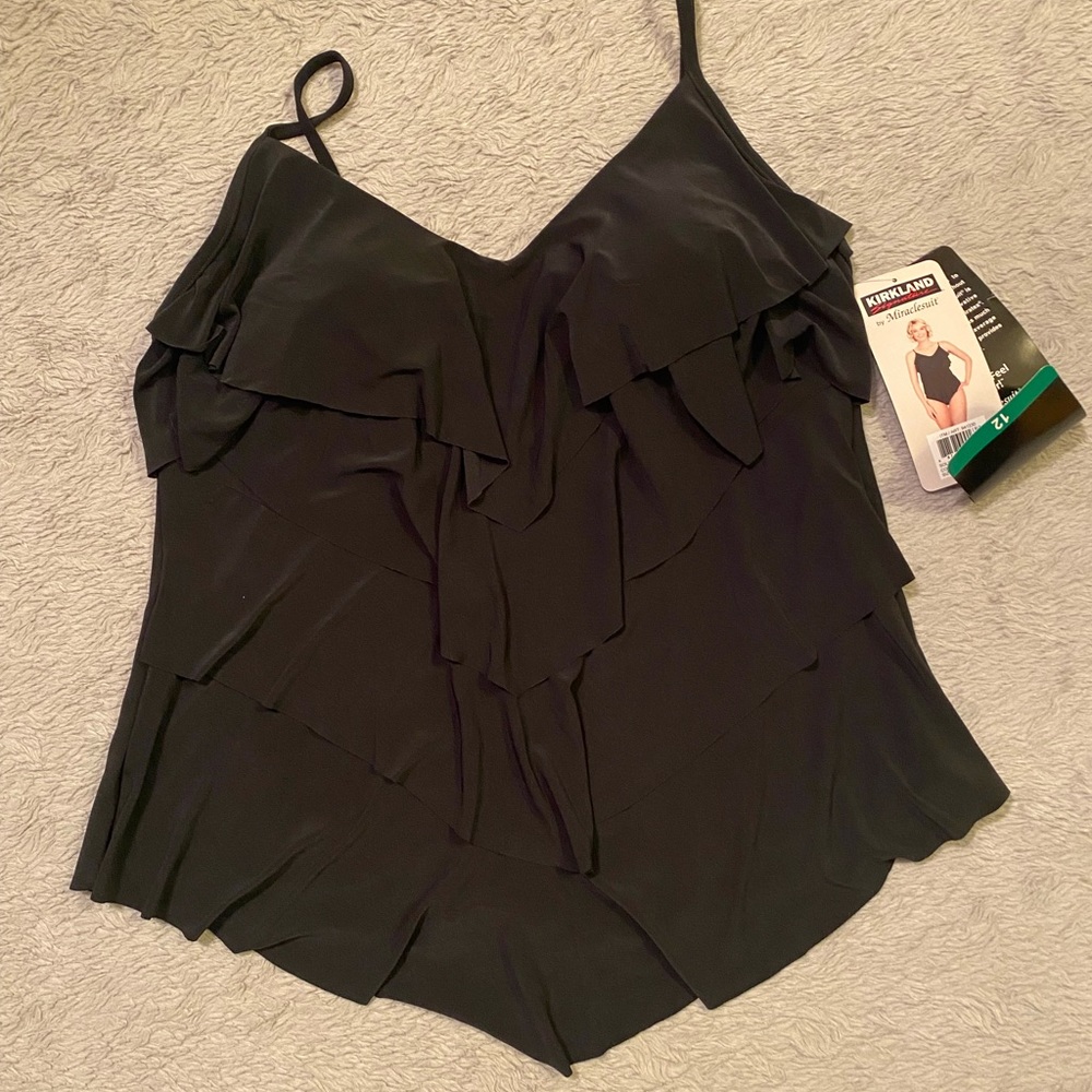 Kirkland Signature By MIRACLESUIT TANKINI TOP Size 12, Solid Black, Layered) - Picture 2 of 10